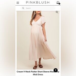 PinkBlush Cream V-Neck Flutter Short Sleeve Maternity Midi Dress